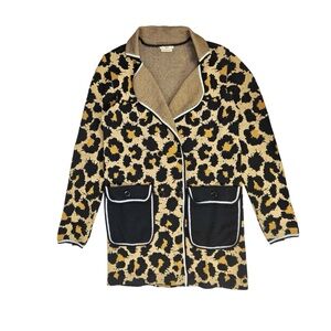 EDUN Animal Print Cardigan Sweater Coat Leopard One Size